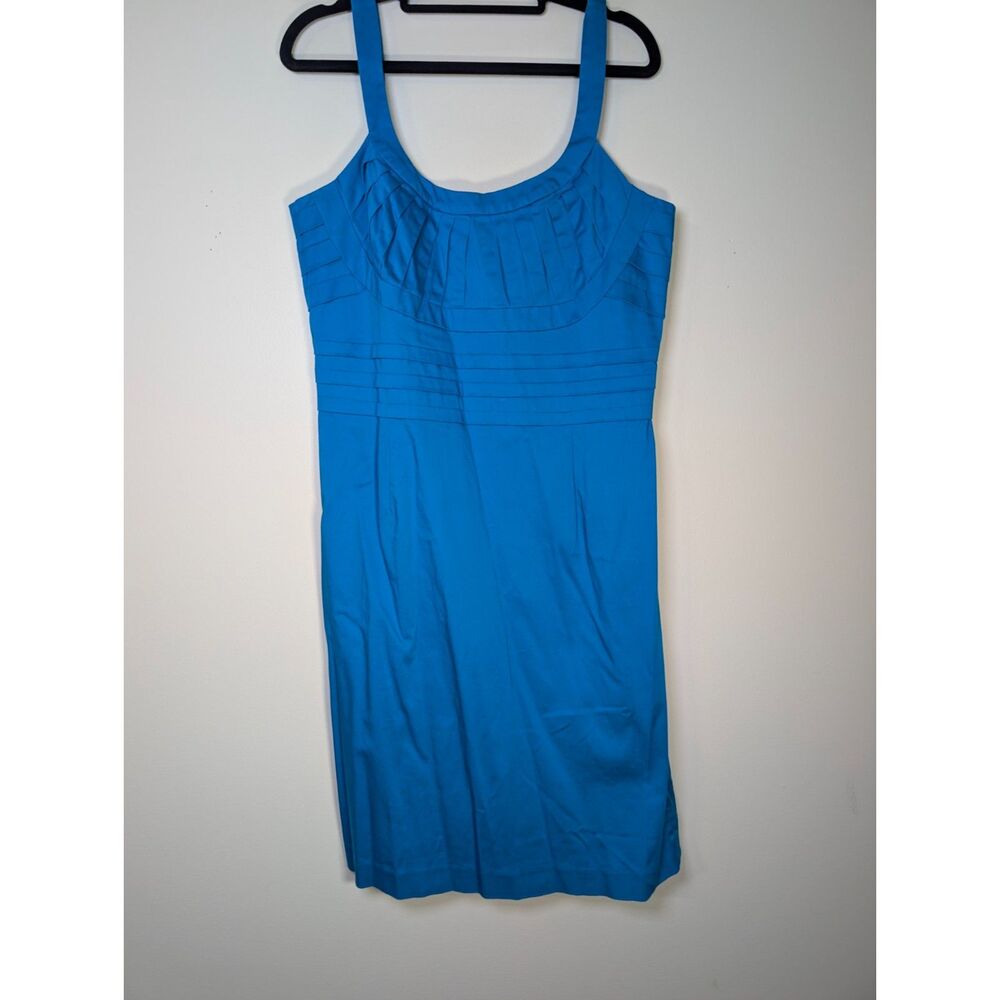 Calvin Klein Teal Sheath Dress 12 Pleated Cotton Sateen Cocktail Party Night Out - Picture 4 of 10
